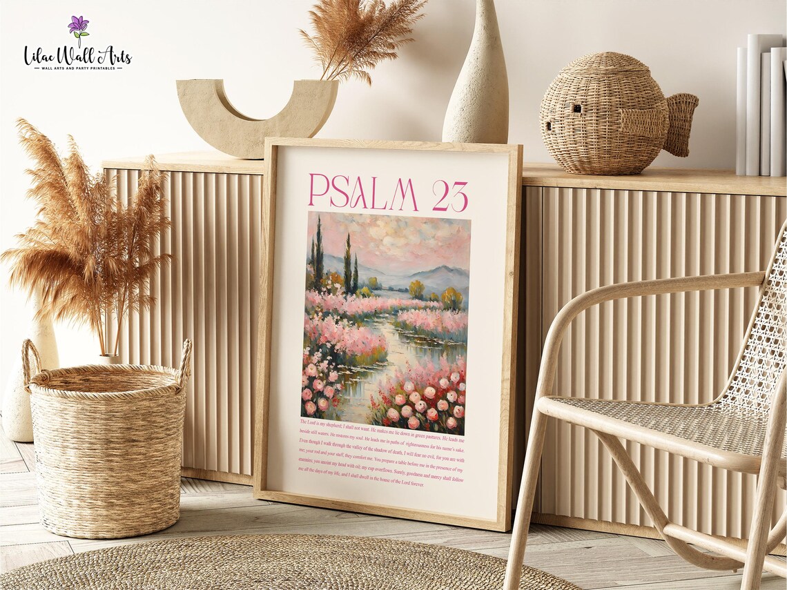 Psalm 23 Pink Christian Scripture Art Print - Image 3