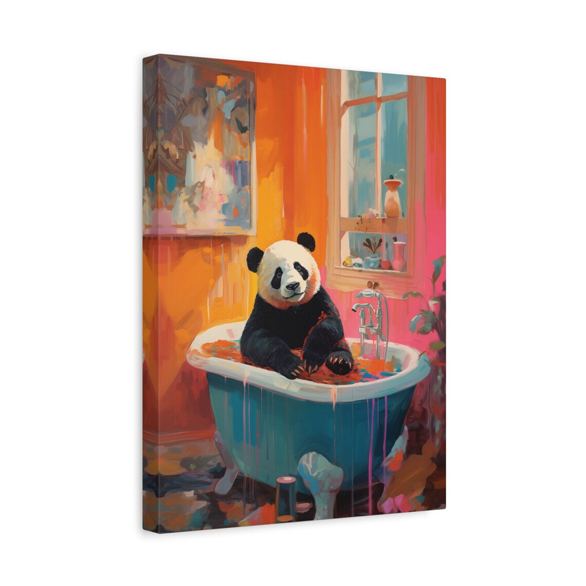 Cheeky Panda Relaxing In A Teal Bathtub In A Colorful Bathroom Poster - Image 2