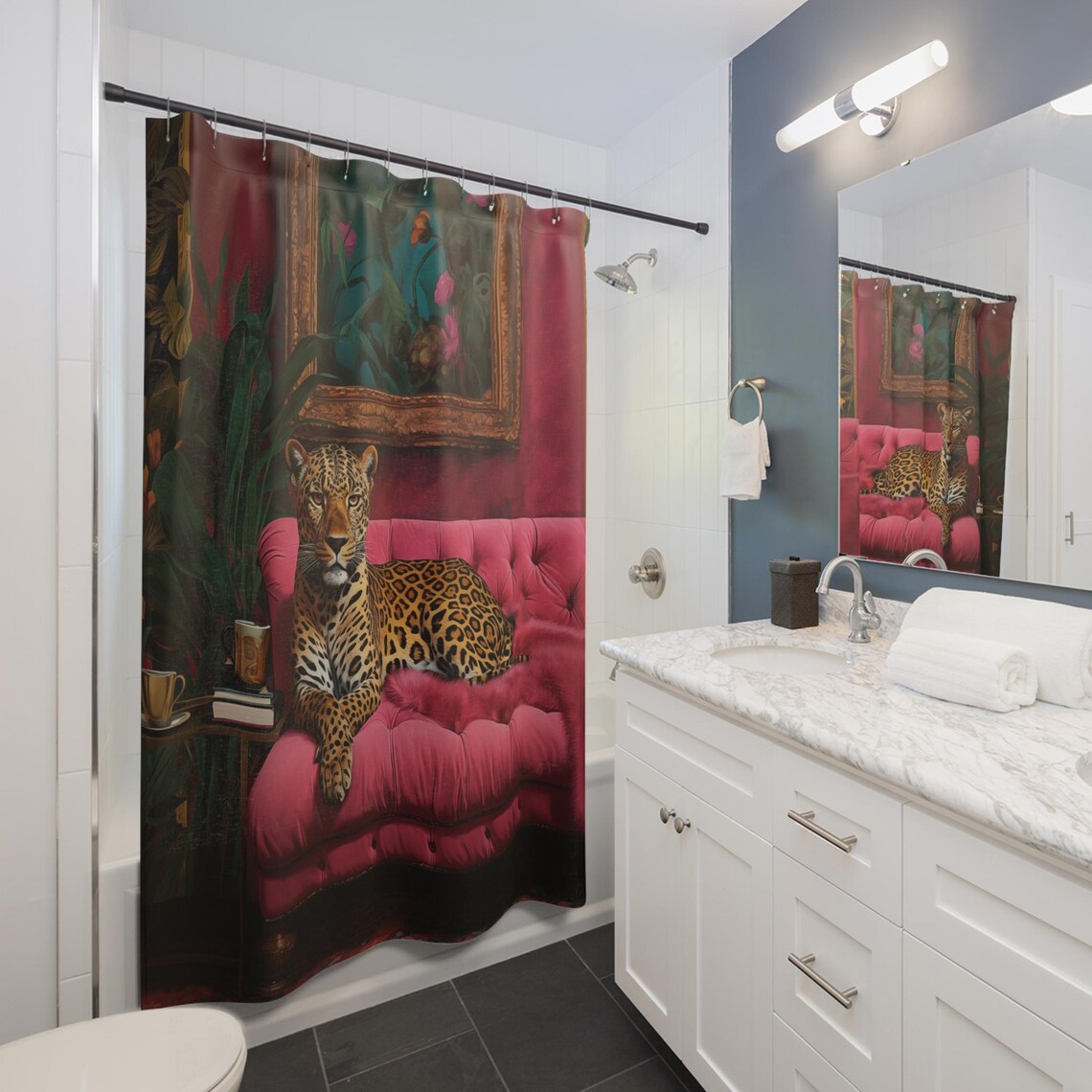 Leopard Shower Curtain, Maximalist Boho Pink Decor - Image 2