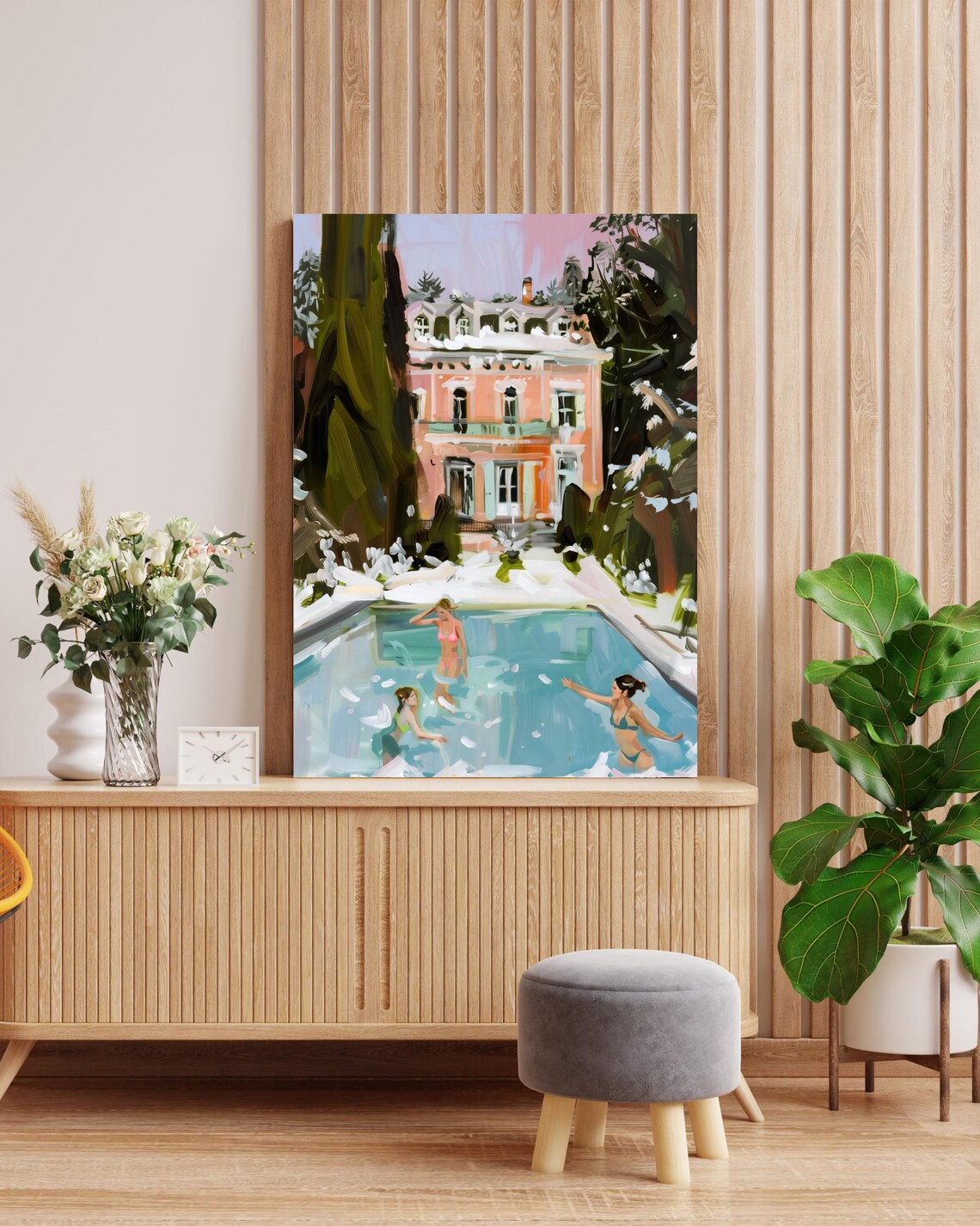 Winter Mansion Poolside Art Snowy Landscape Wall Print Luxury Winter Mansion Poster Elegant Mansion Pool Decor - Image 3