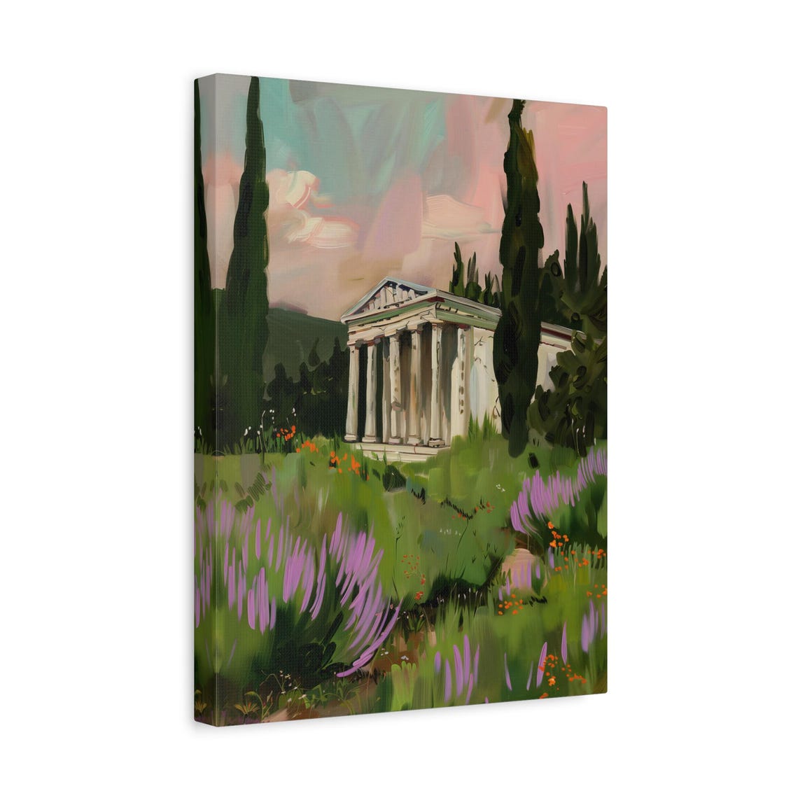 Greek Ruins at Sunset Among Cypress Trees and Wildflowers Poster - Image 3