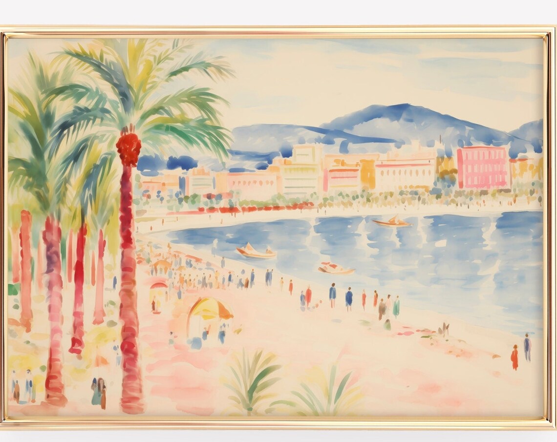 Matisse Inspired Seaside Promenade Palm Beach Watercolor Art Poster