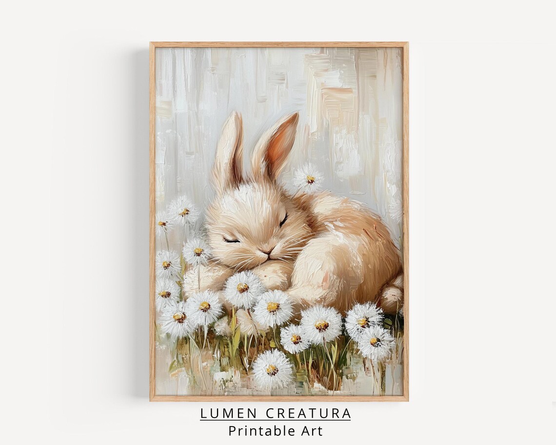 Easter Bunny, Cute Neutral Spring Farmhouse Art Print