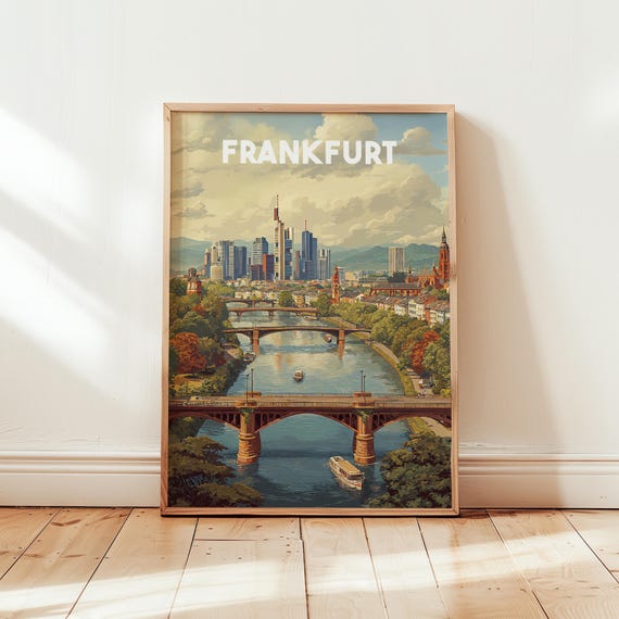 Frankfurt Germany Travel Poster Print Vintage Wall Art Skyline European Home Decor Gift Artwork
