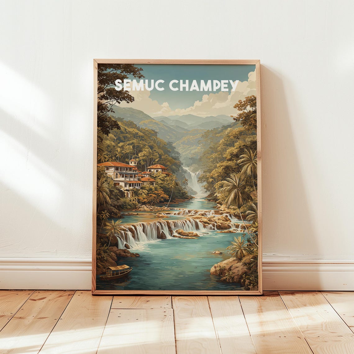 Semuc Champey Guatemala Vintage Travel Poster Jungle Waterfall Art