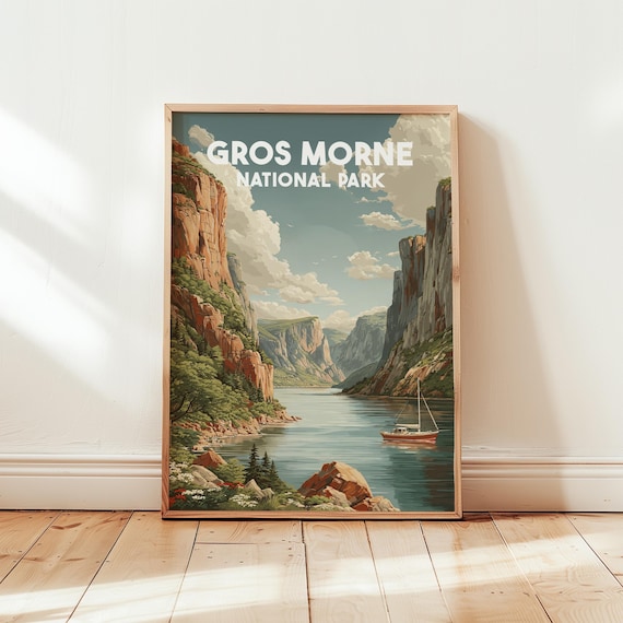 Gros Morne National Park Vintage Canada Fjord Travel Art Poster
