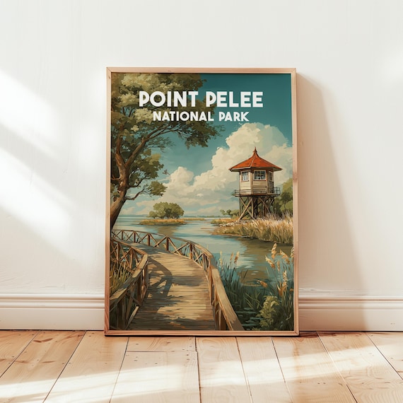 Point Pelee National Park Boardwalk Tower Marsh Vintage Travel Poster