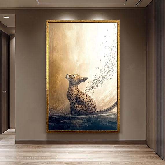 Elegant Cheetah Dreamy Golden Wildlife Painting Majestic Poster