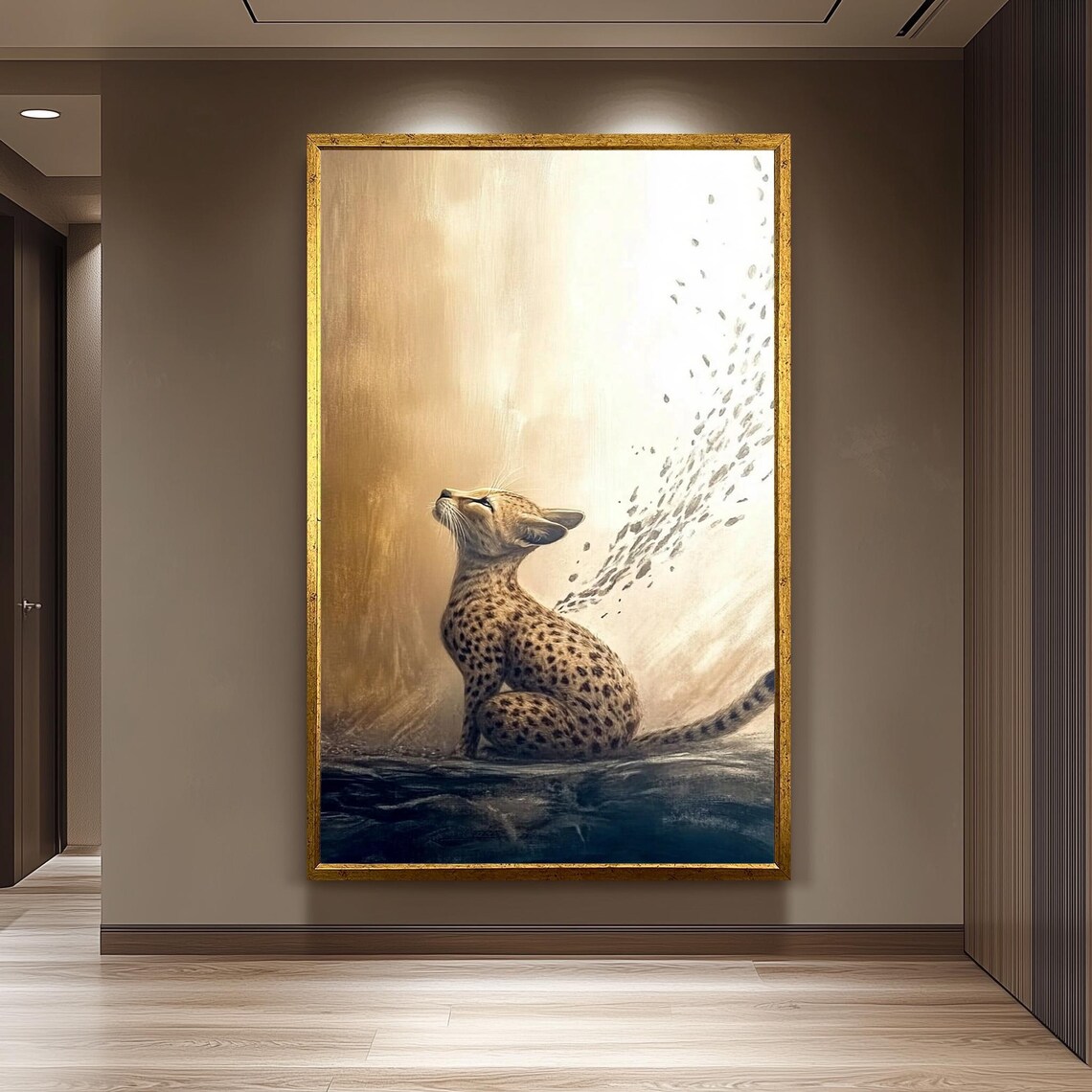Elegant Cheetah Dreamy Golden Wildlife Painting Majestic Poster
