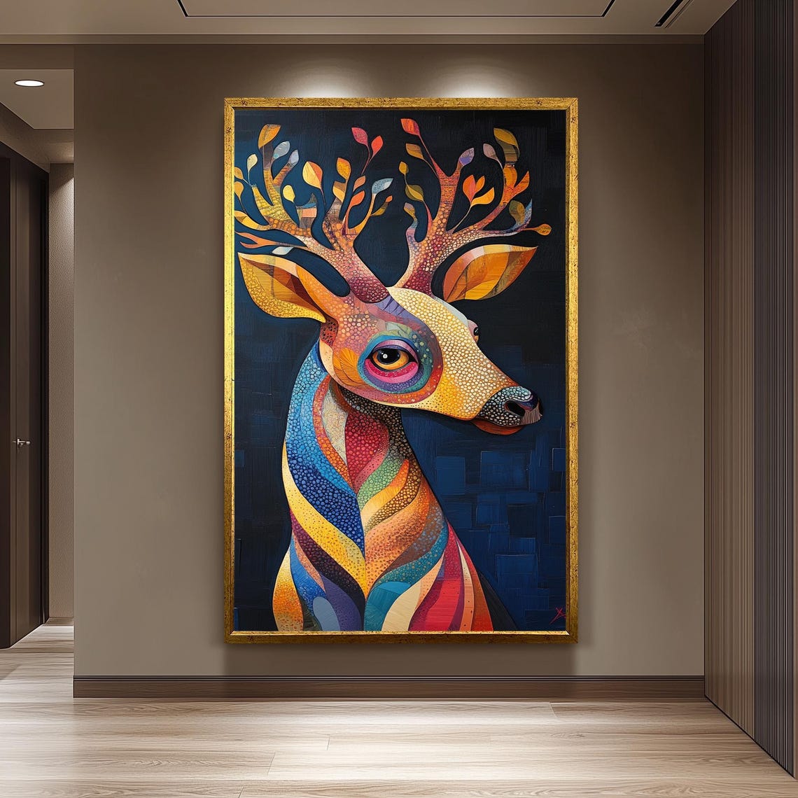 Colorful Mosaic Deer Portrait Geometric Pointillist Animal Poster