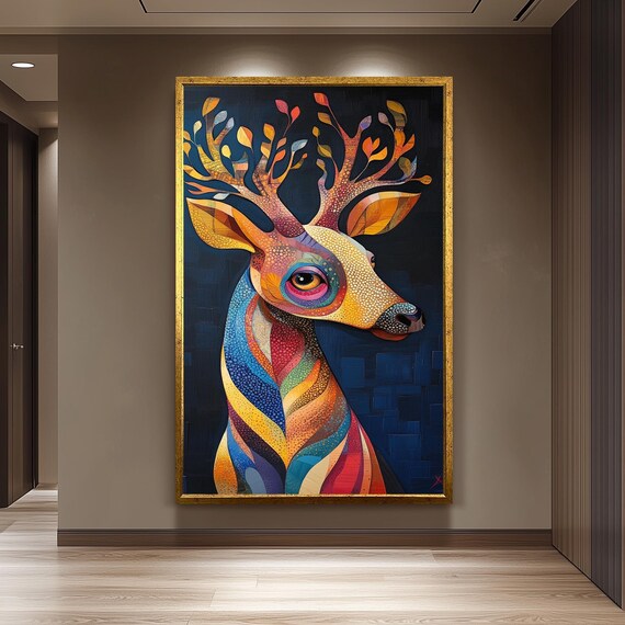 Colorful Mosaic Deer Portrait Geometric Pointillist Animal Poster