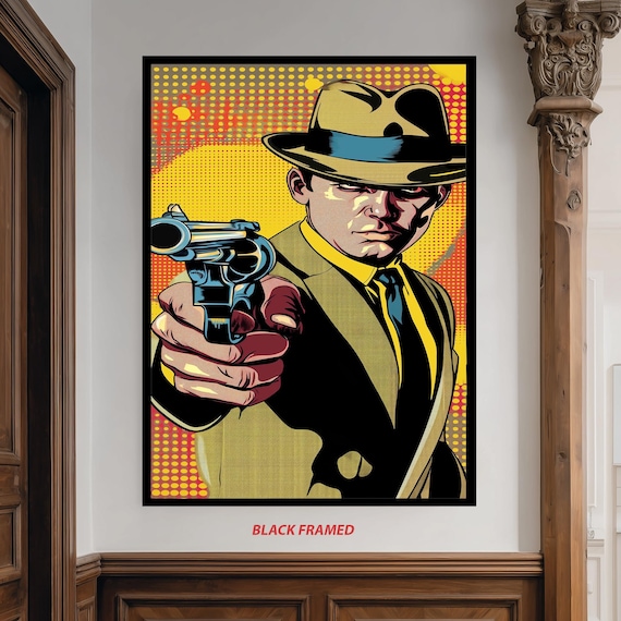 Detective Noir Pop Art Canvas Vintage Comic Style Gunman Poster
