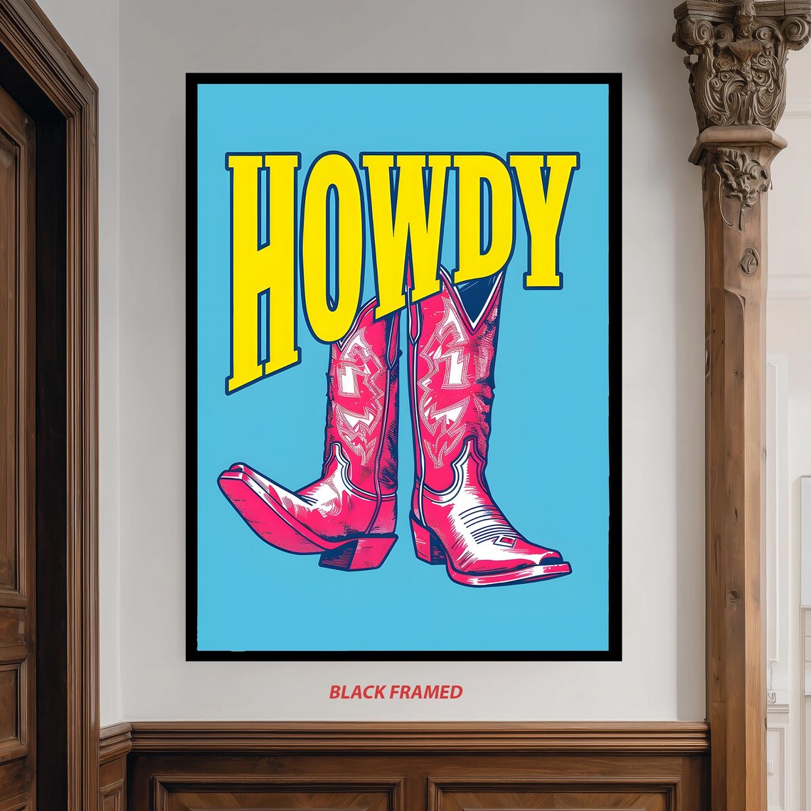 Retro Howdy Art Print, Western Typography Design