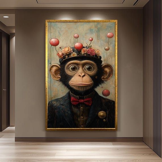 Whimsical Chimp Portrait, Surreal Animal Art Print