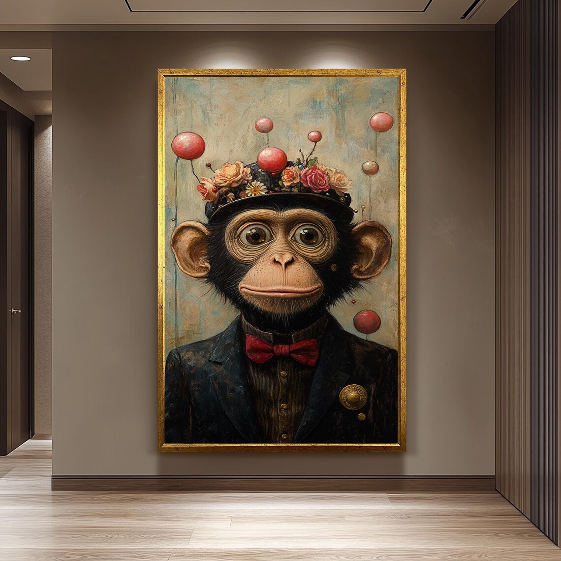 Whimsical Chimp Portrait, Surreal Animal Art Print