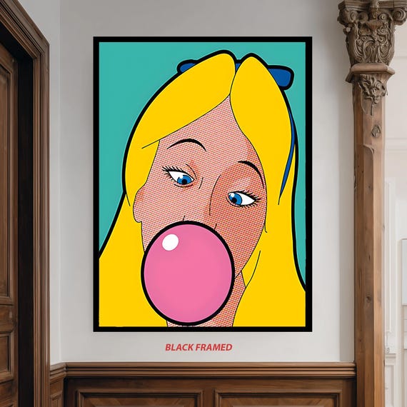 Pop Art Blonde Girl Blowing Pink Bubblegum Poster