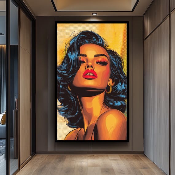 Pop Art Woman Canvas Retro Comic Style Wall Bold Colorful Portrait Modern Feminine Decor For Trendy And Contemporary Interiors