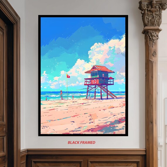 Colorful Lifeguard Tower Beach Summer Coastal Illustration Poster