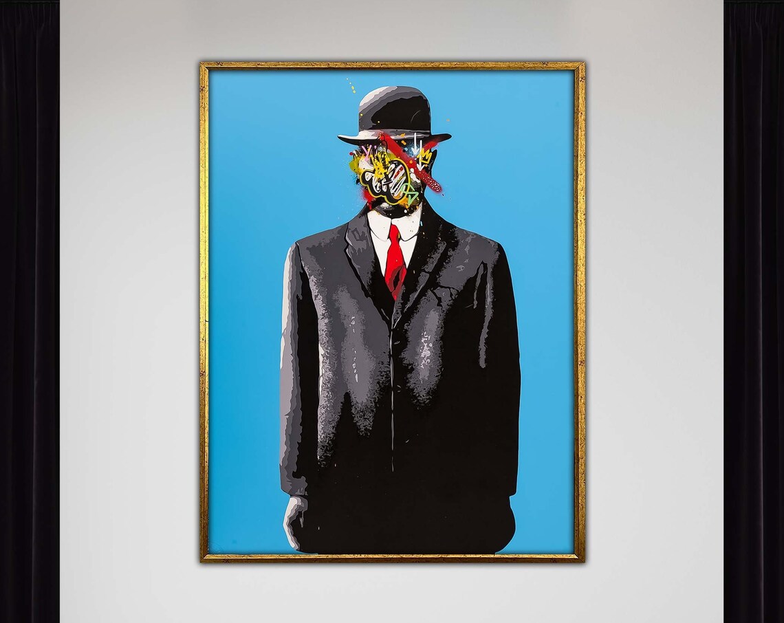 Rene Magritte Son of Man Urban Graffiti Bowler Hat Art Poster