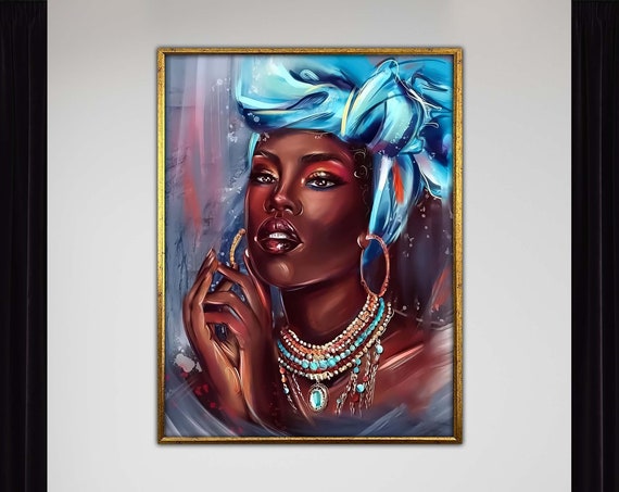 African Ethnic Woman Canvas Art Black Beauty Wall Dcor Framed Women Print Ready To Hang Home Accent