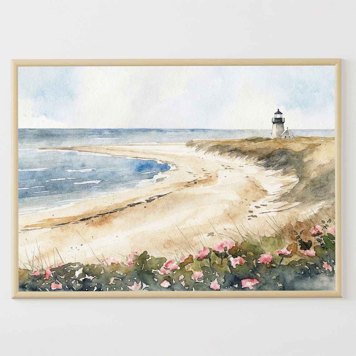 Cape Cod Coastal Watercolor Lighthouse Art Print