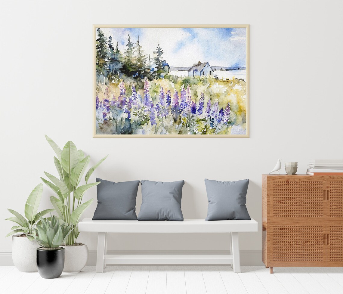 Maine Coast Watercolor Art Print, Coastal Landscape - Image 4