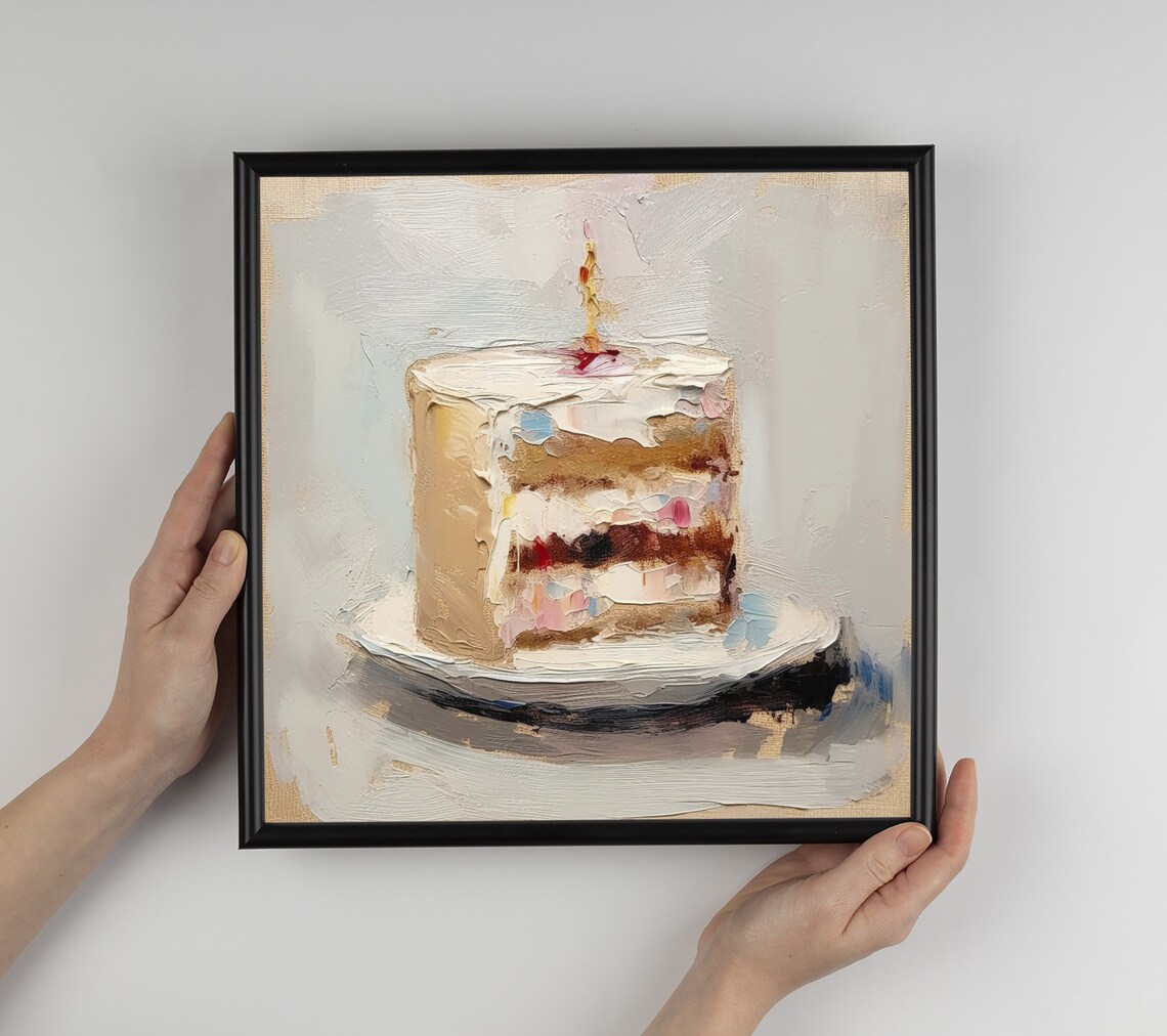 Birthday Cake Oil Painting, Kitchen Art Print - Image 3