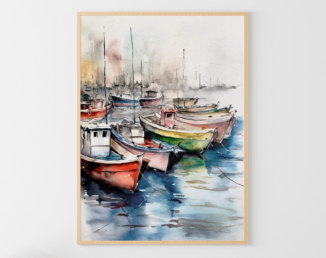 Marina Sailboats Watercolor Nautical Poster Print
