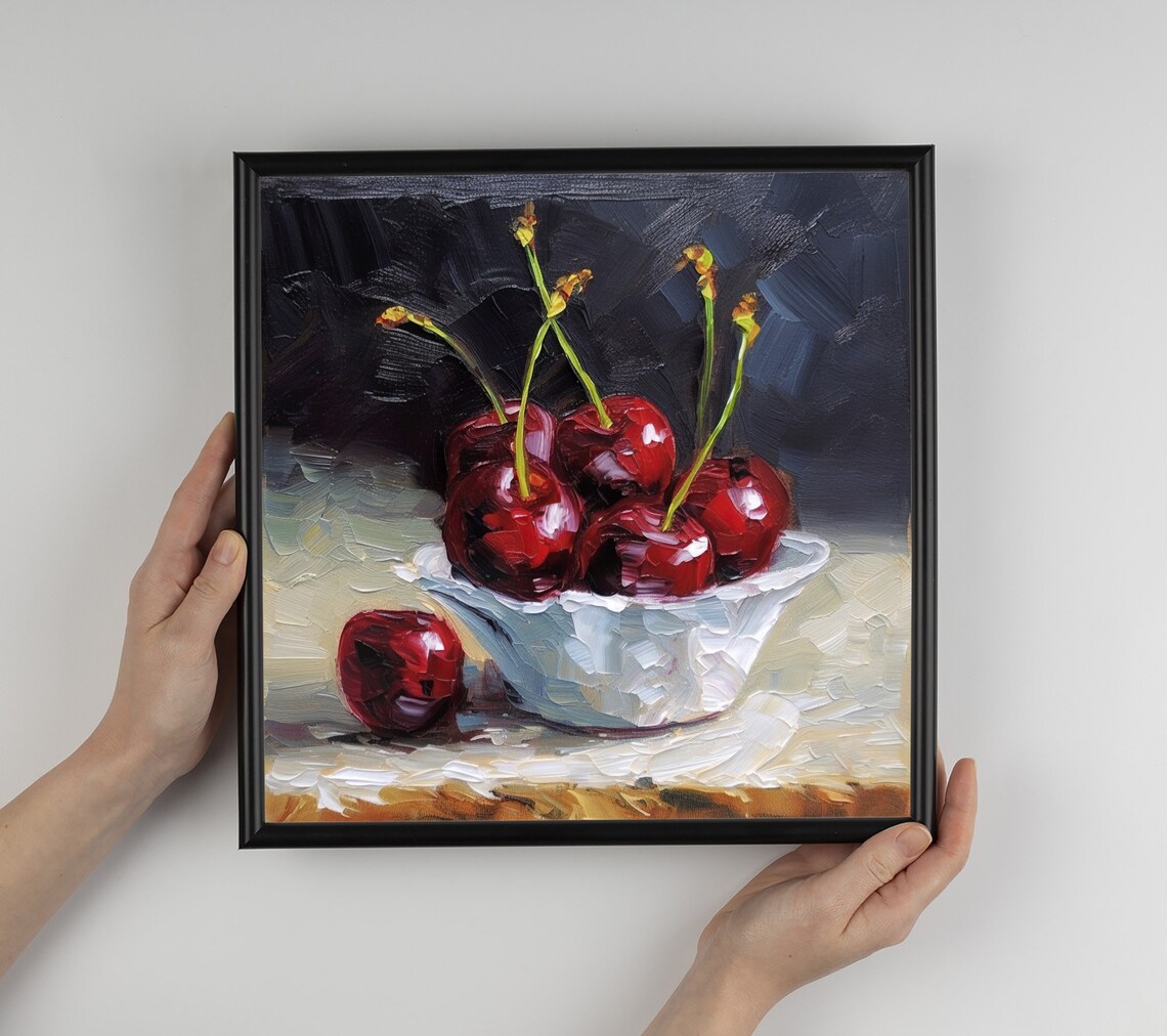 Cherry Still Life Art Print, Oil Painting Style - Image 4