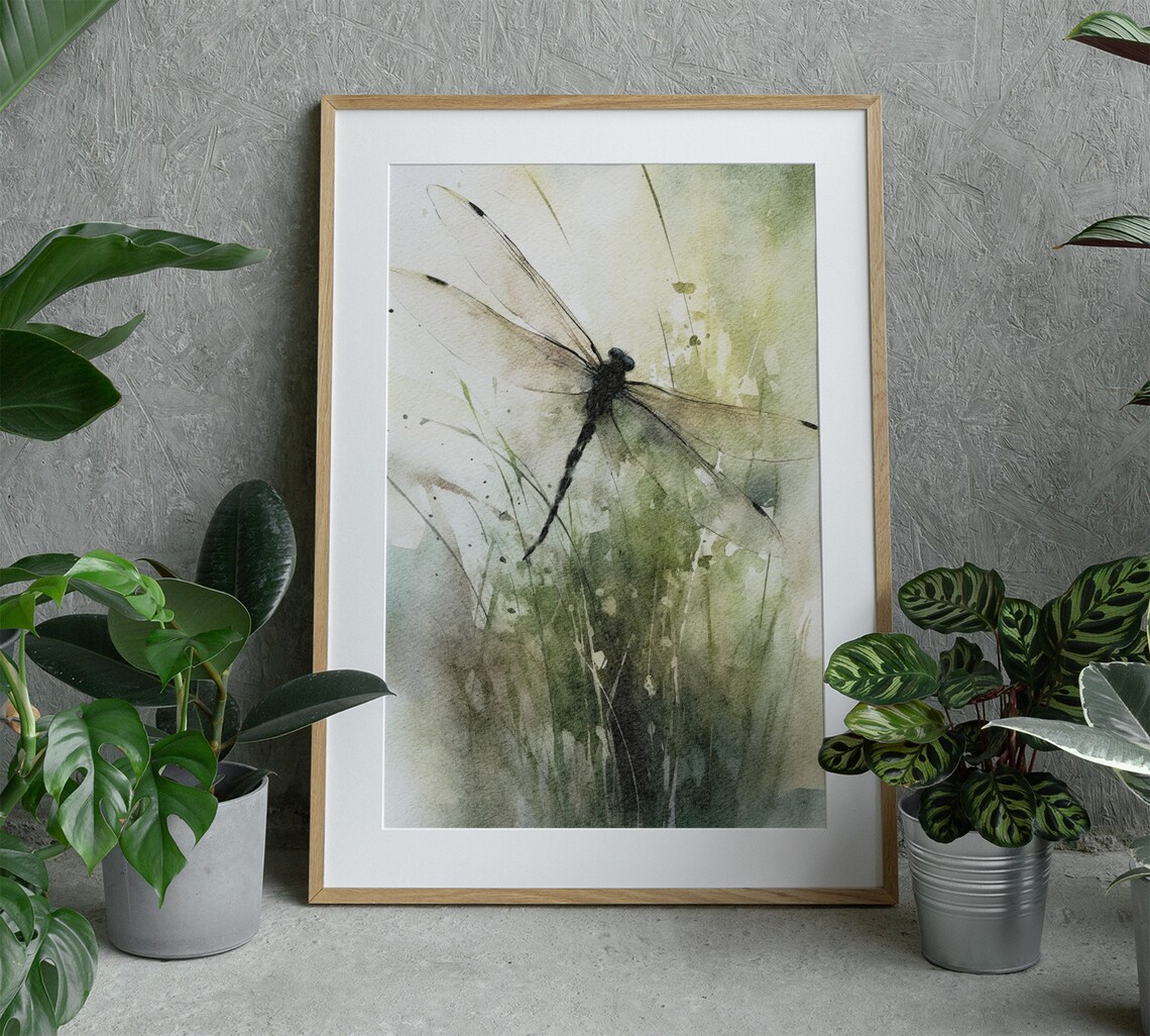 Dragonfly Botanical Watercolor Art Print, Neutral - Image 5