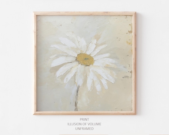 Daisy Flower Oil Painting, Minimalist Floral Art Print