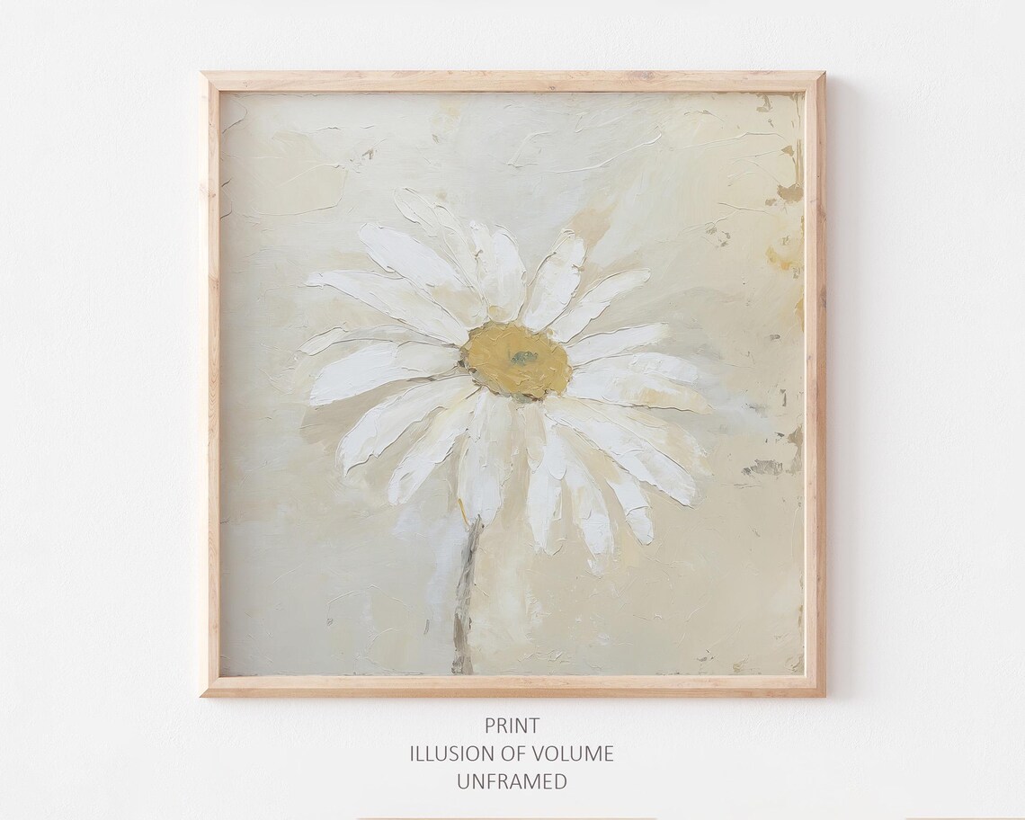 Daisy Flower Oil Painting, Minimalist Floral Art Print