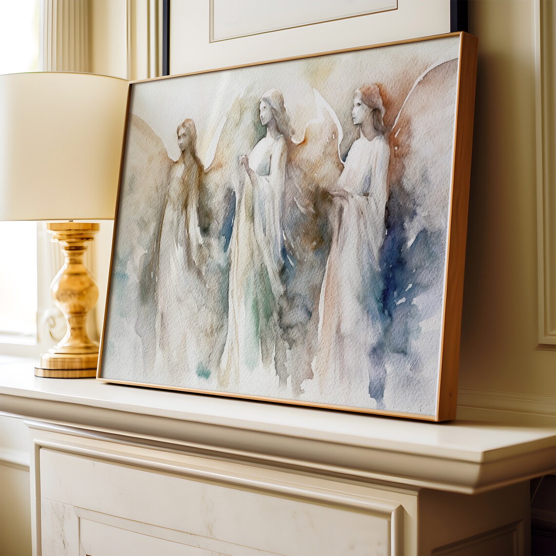 Three Angels Soft Watercolor Spiritual Guardian Angel Art Print - Image 5