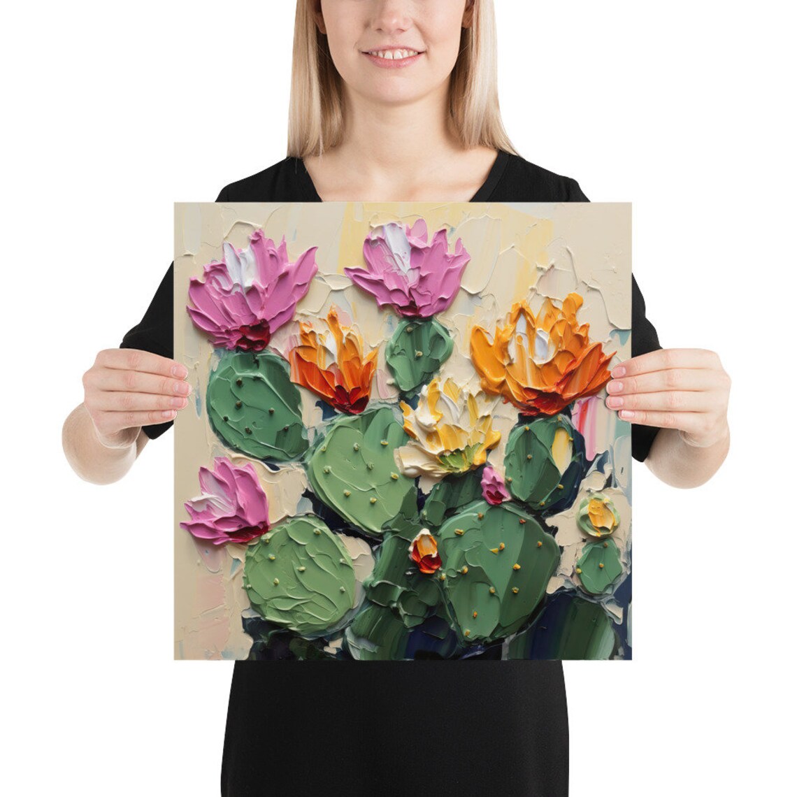 Cactus Flowers Oil Painting Art Print, Botanical Decor - Image 2