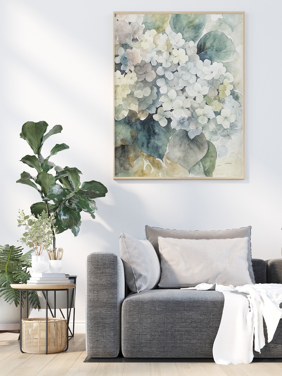 Blue Hydrangea Watercolor Floral Art Print - Image 2
