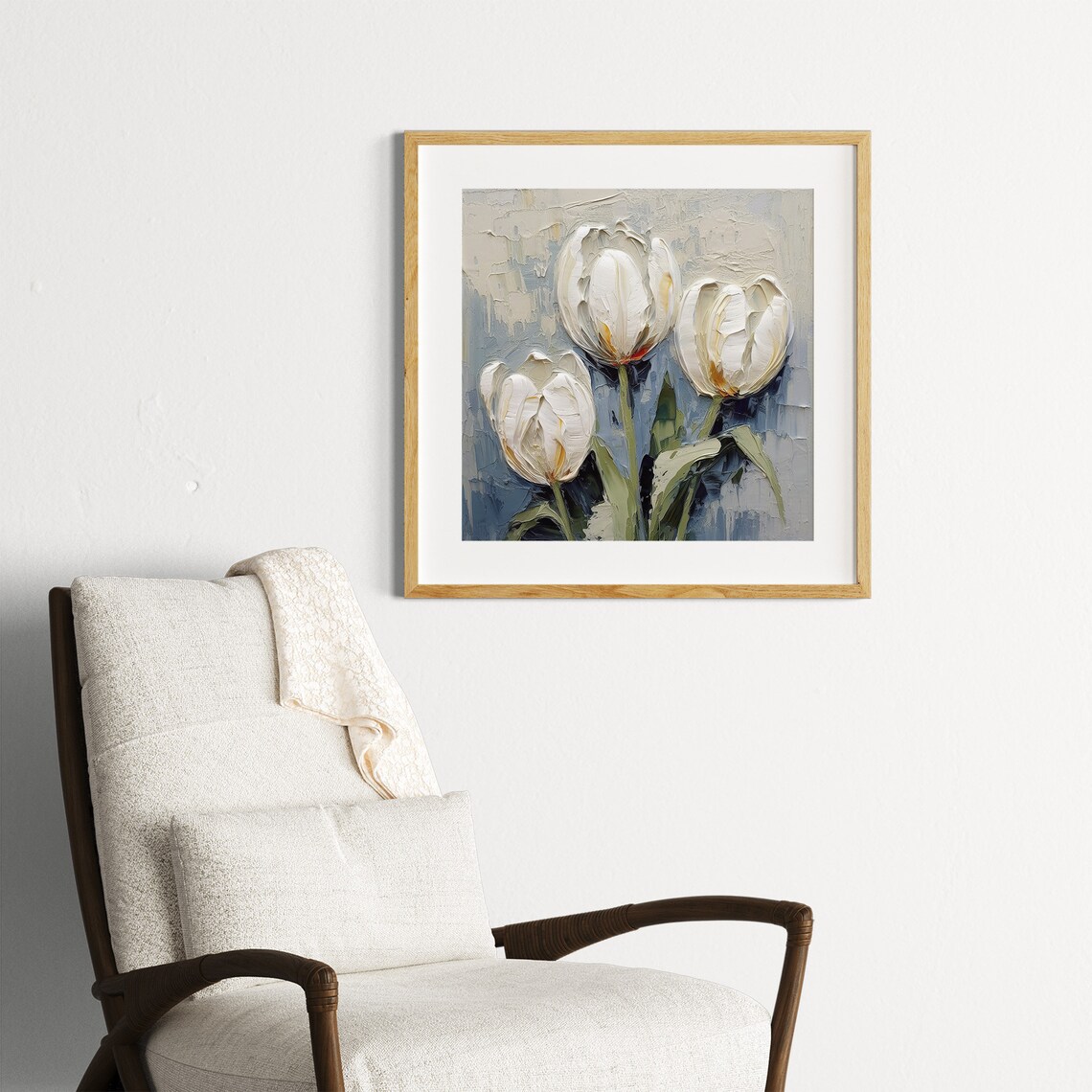 White Tulips Oil Painting Floral Wall Art Print - Image 2