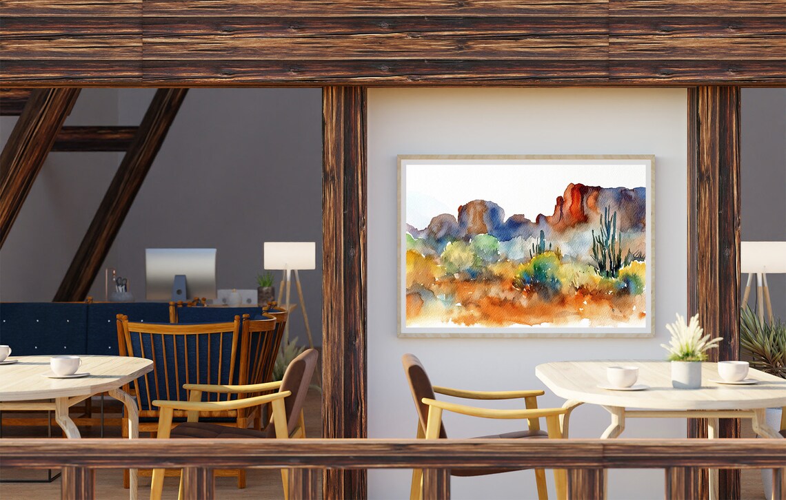 Arizona Desert Watercolor Saguaro Landscape Art Print - Image 3