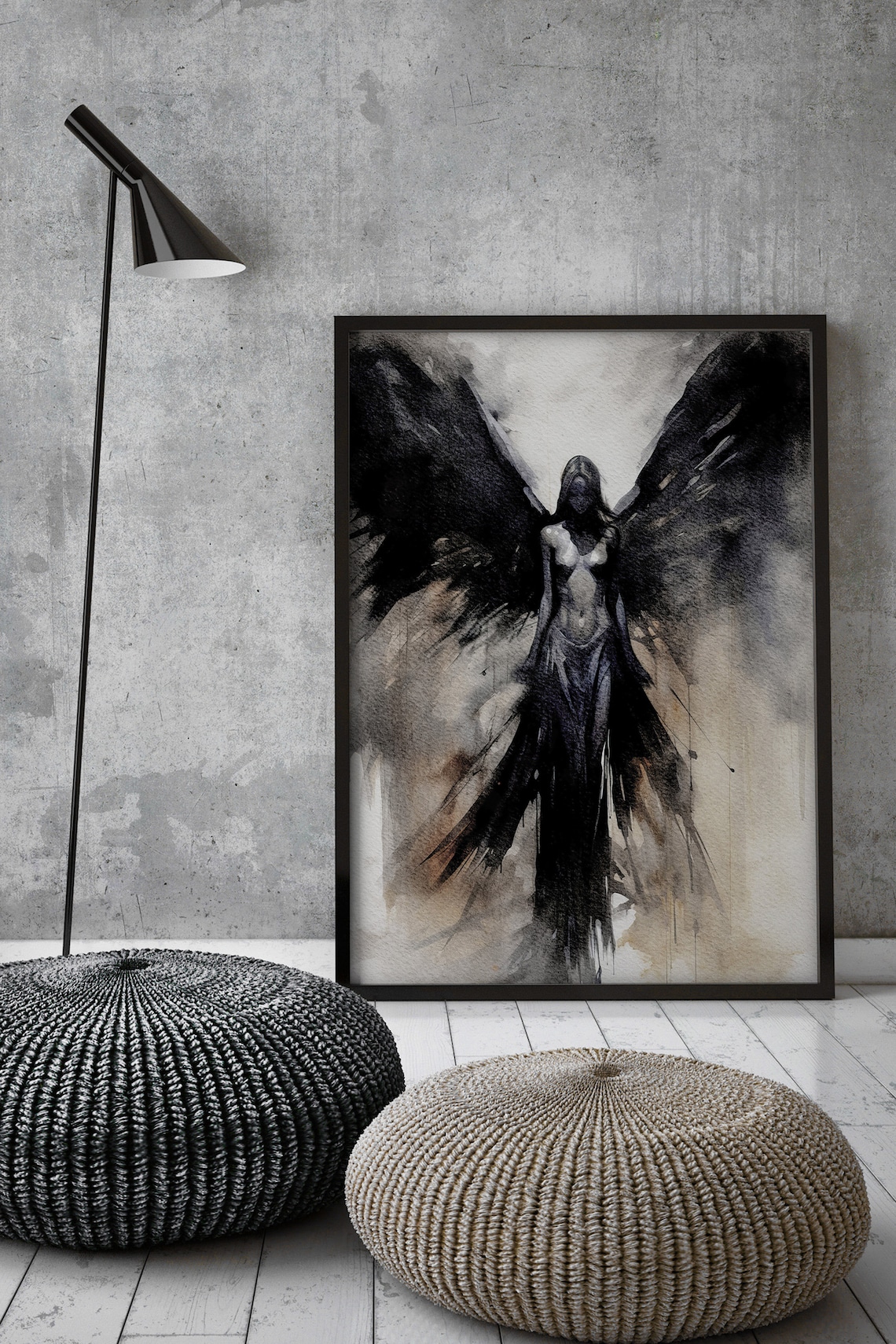 Dark Angel Watercolor Gothic Mystical Art Print - Image 4