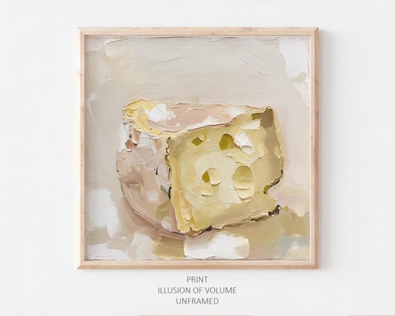 Swiss Cheese Oil Painting Art Print, Kitchen Wall Art