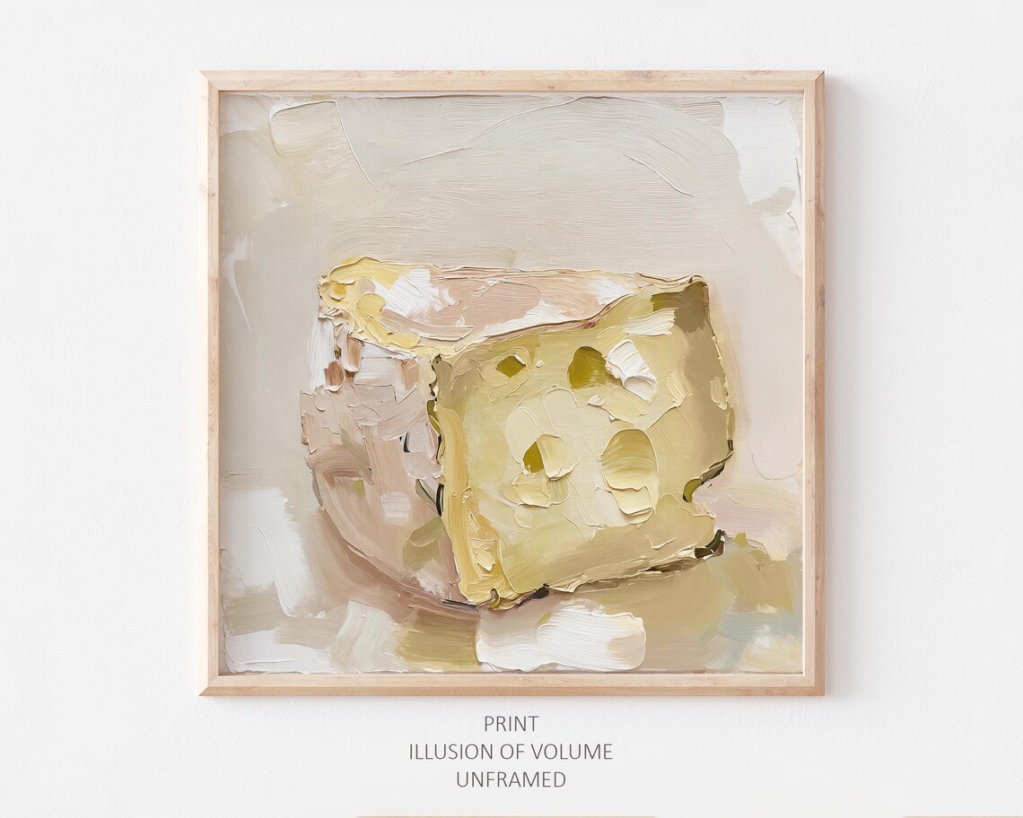 Swiss Cheese Oil Painting Art Print, Kitchen Wall Art