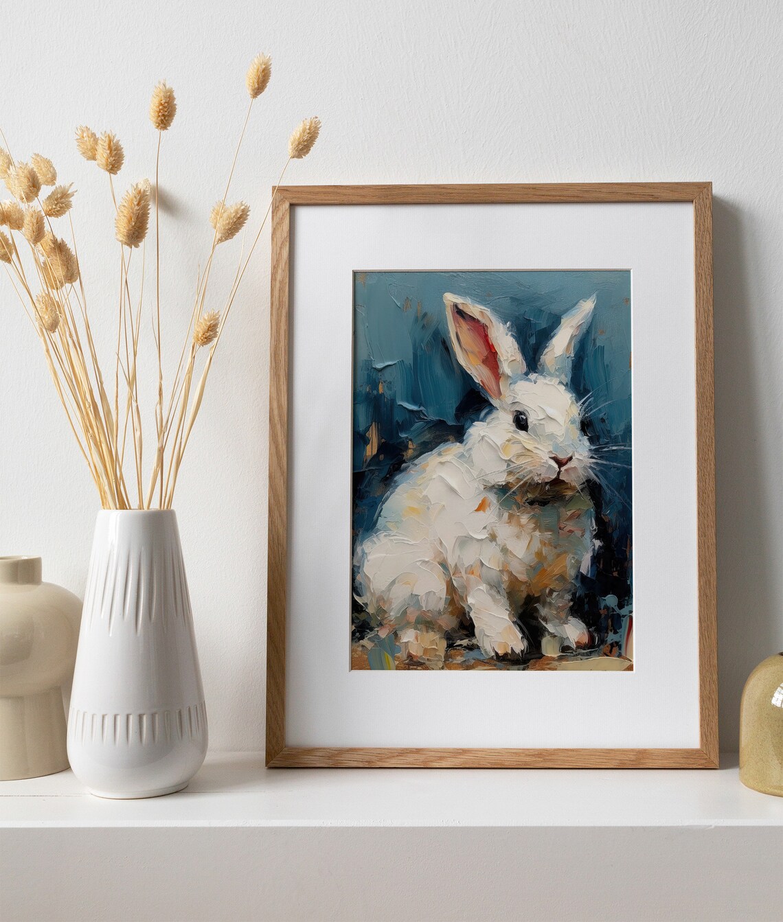 Cute Rabbit Oil Painting Art Print, White Rabbit - Image 4