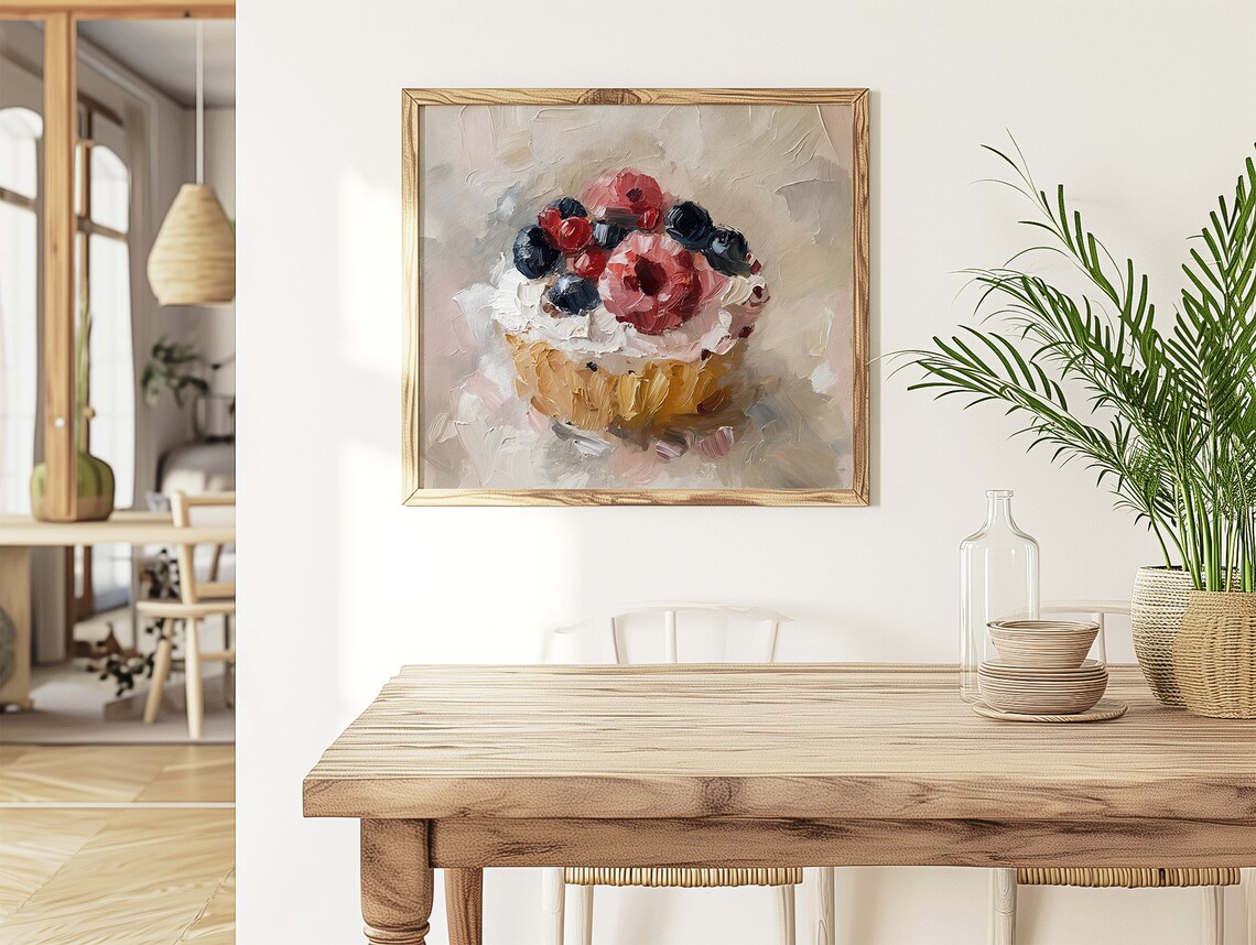 Berries Cupcake Oil Painting Dessert Art Print - Image 4