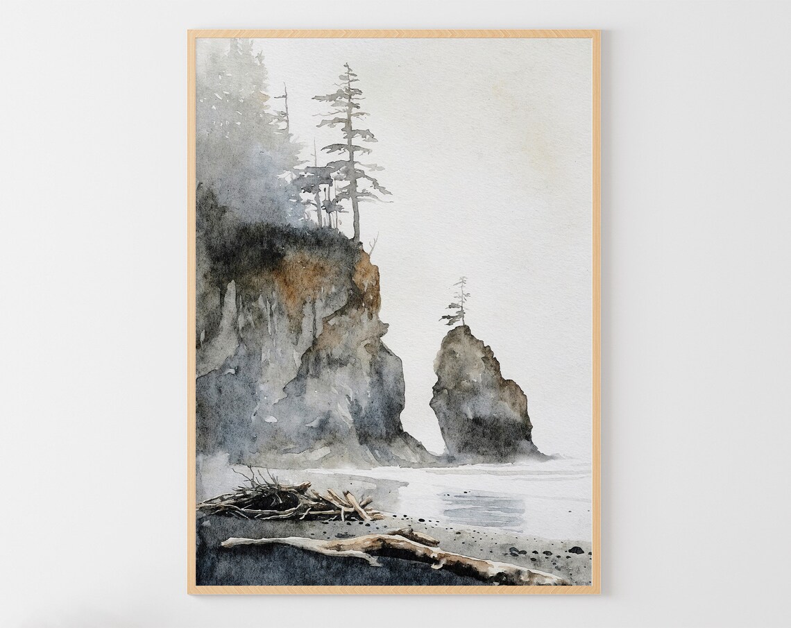 Oregon Coast Watercolor Art Print, Coastal Cliffs