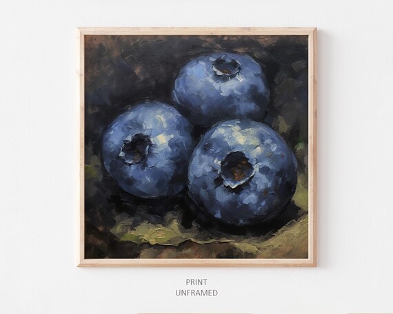 Blueberries Oil Painting Berries Artwork Still Life Art Print Kitchen Wall Art Fruits Print From An Oil Painting