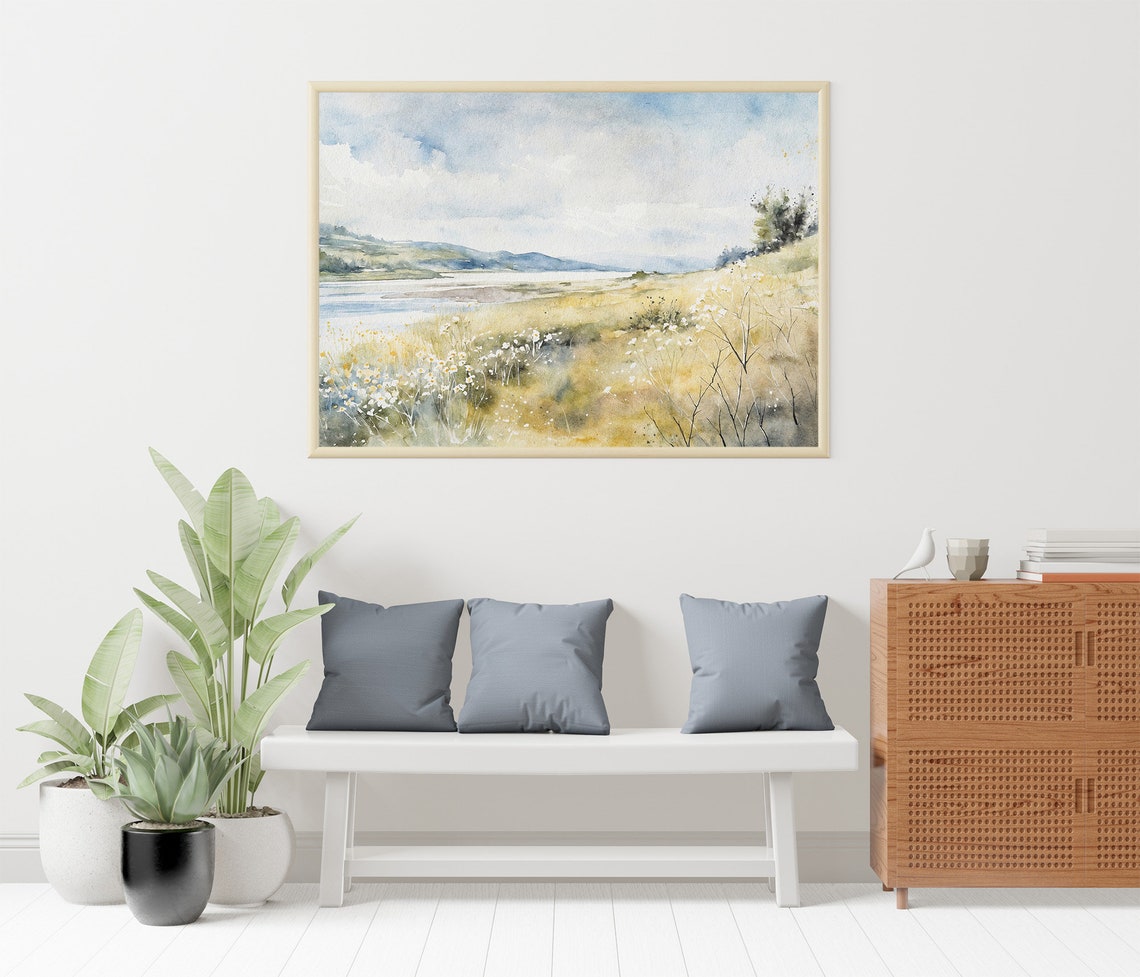 Columbia Gorge River Wildflower Meadow Mountain Watercolor Art Poster - Image 4