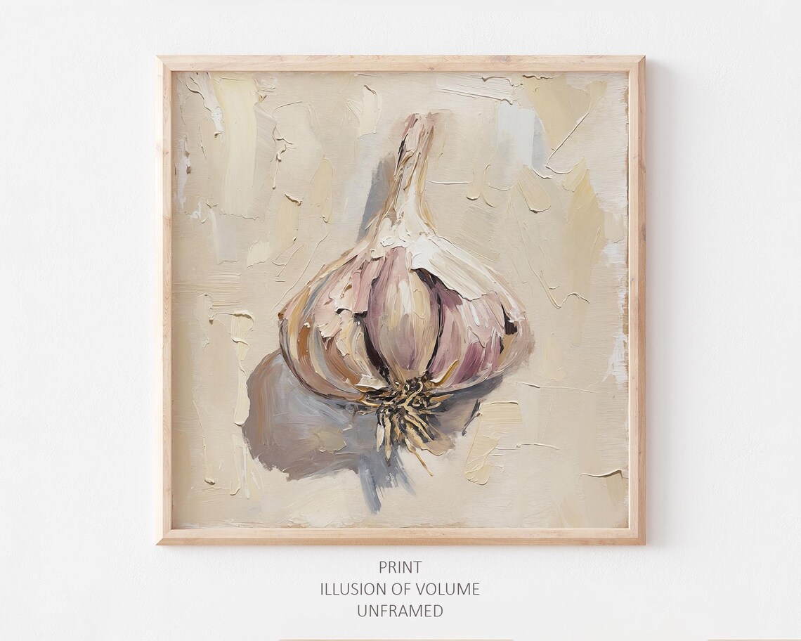 Garlic Bulb Oil Painting, Farmhouse Kitchen Art Print