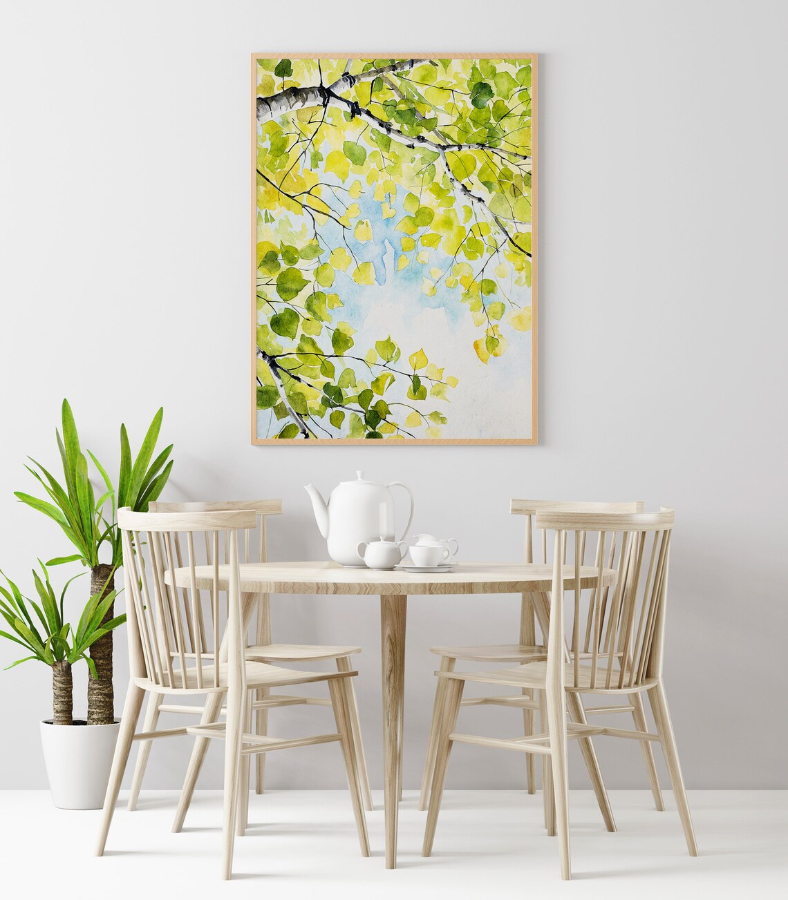 Spring Birch Leaves Watercolor Art Print, Nature - Image 3