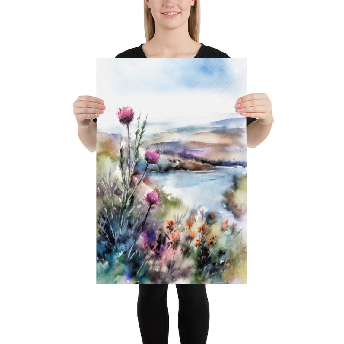 Thistle Watercolor Art Print, Scottish Landscape - Image 2