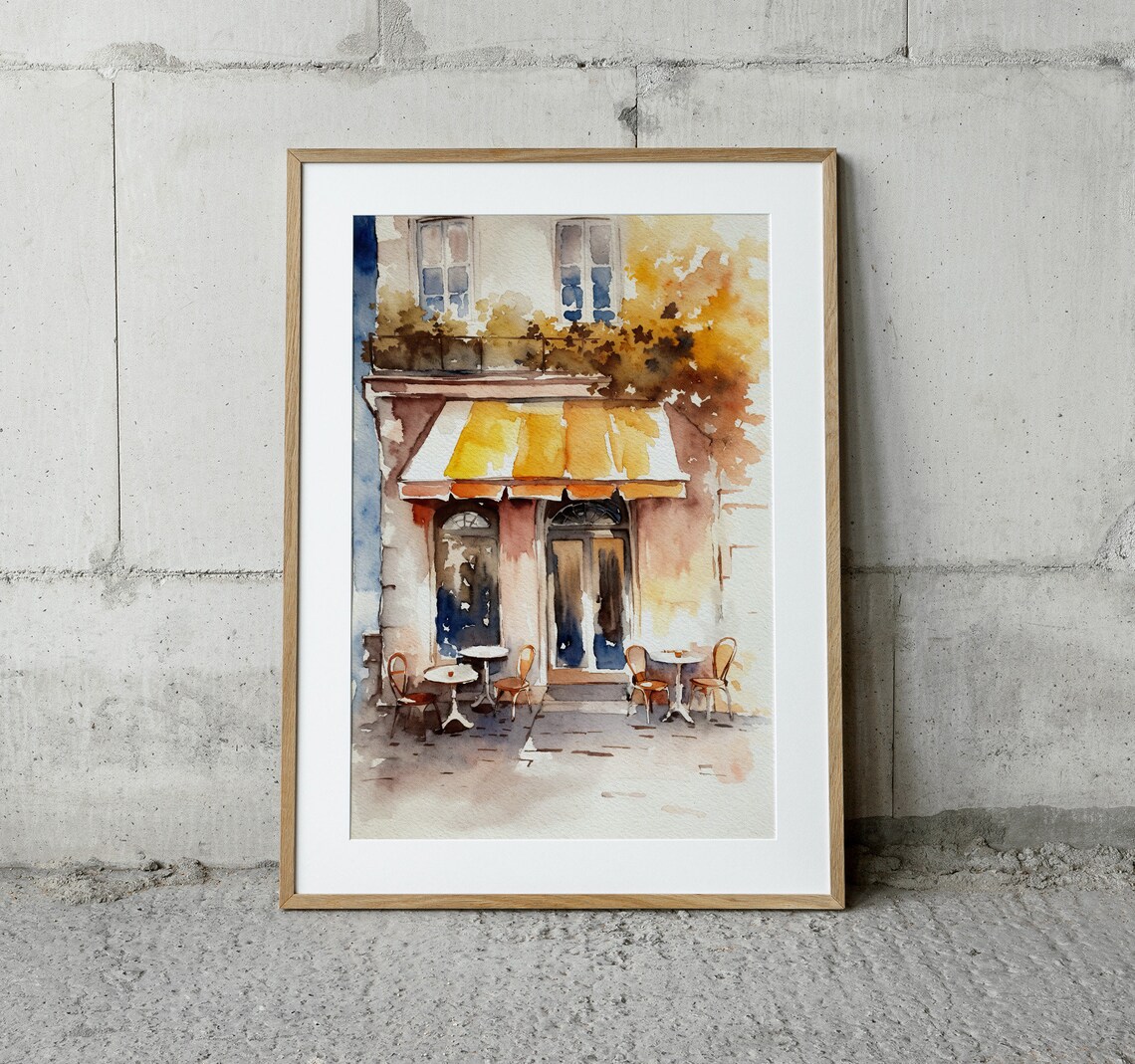 Paris Cafe Watercolor French Cityscape Art Print - Image 3