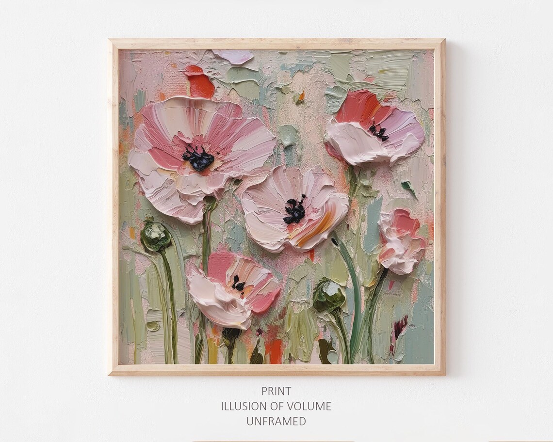 Poppy Wildflowers, Floral Oil Painting Art Print